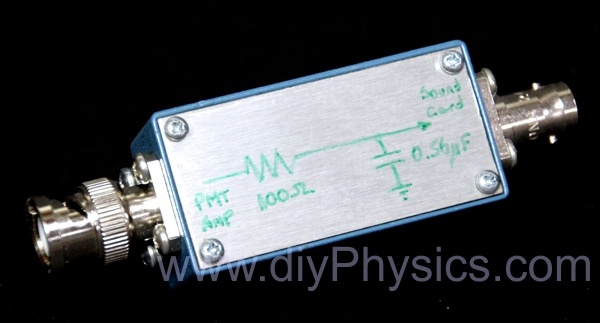 diy low pass filter interface between photomultiplier scintillation probe amplifier and PRA by David Prutchi Ph.D. www.diyPhysics.com